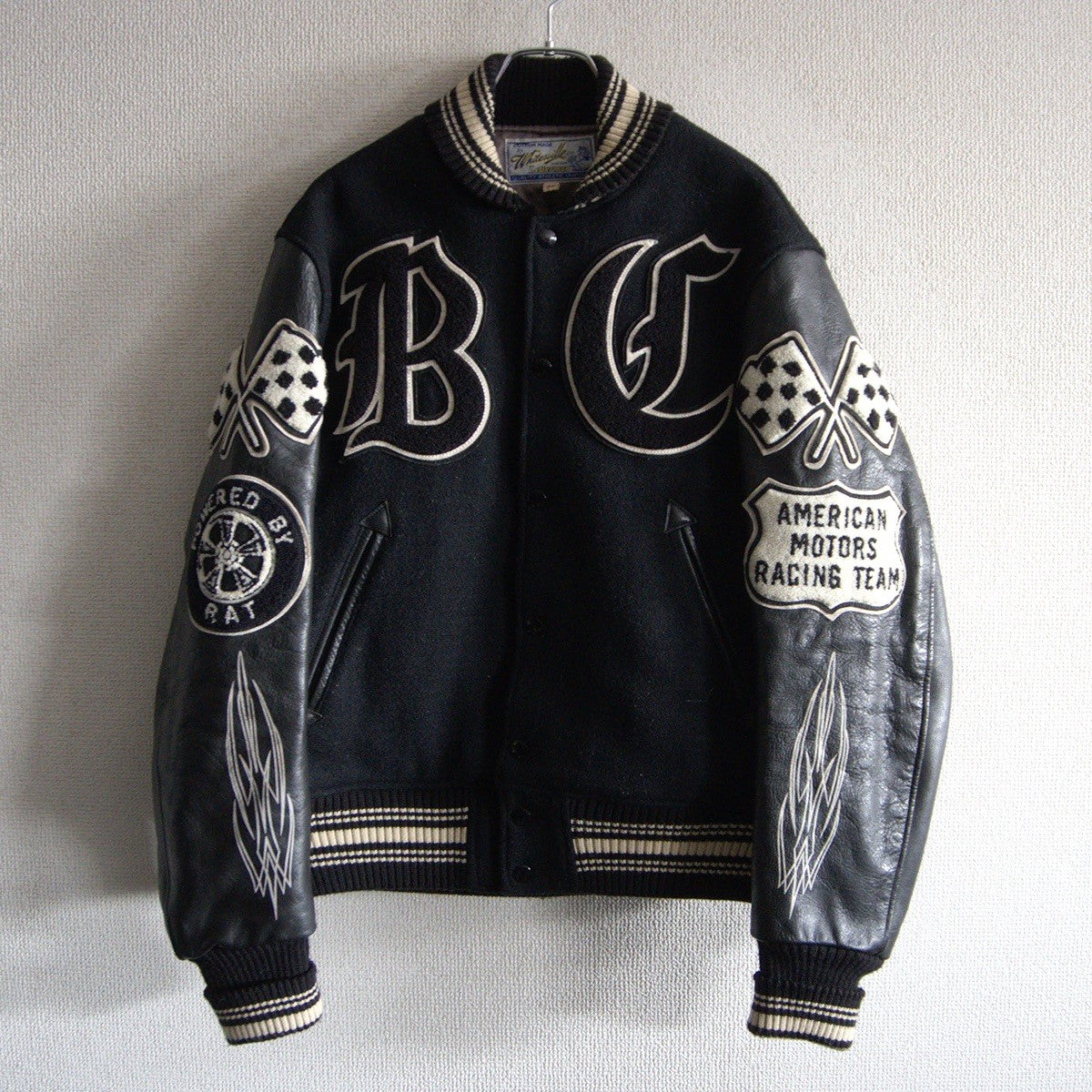 Whitesville Embellished Leather Varsity Jacket Size 38