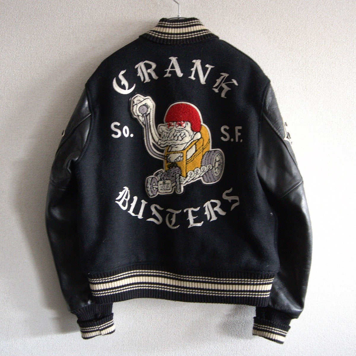 Whitesville Embellished Leather Varsity Jacket Size 38