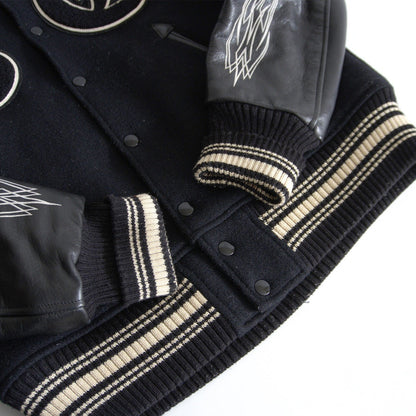 Whitesville Embellished Leather Varsity Jacket Size 38