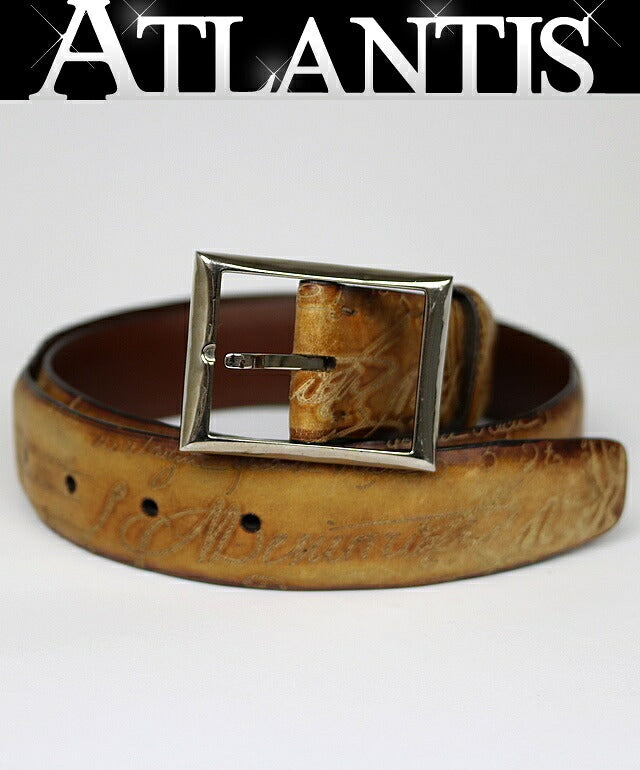 Berluti Calligraphy Leather Belt Brown Size ONE SIZE