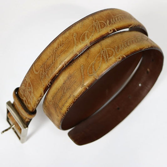 Berluti Calligraphy Leather Belt Brown Size ONE SIZE