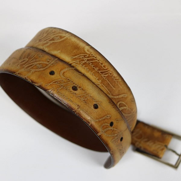 Berluti Calligraphy Leather Belt Brown Size ONE SIZE