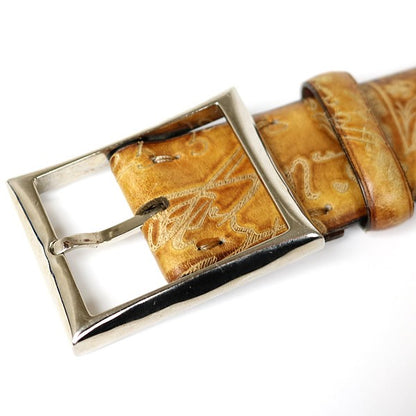 Berluti Calligraphy Leather Belt Brown Size ONE SIZE