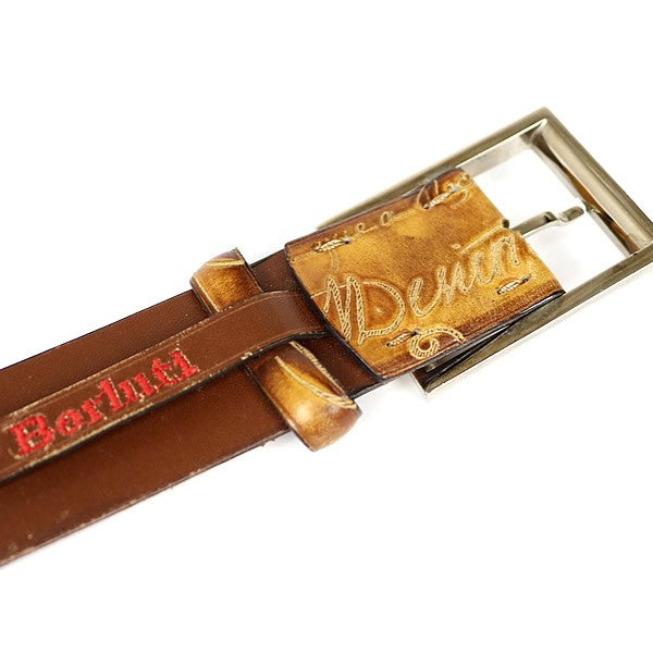 Berluti Calligraphy Leather Belt Brown Size ONE SIZE