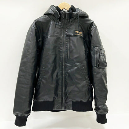ALPHA INDUSTRIES Black Faux Leather Hooded Jacket Size L