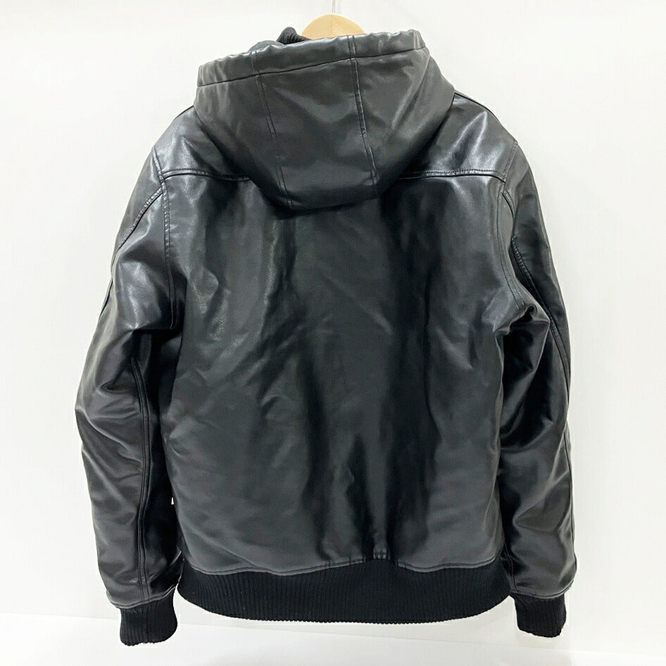 ALPHA INDUSTRIES Black Faux Leather Hooded Jacket Size L