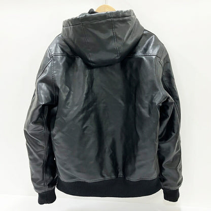 ALPHA INDUSTRIES Black Faux Leather Hooded Jacket Size L