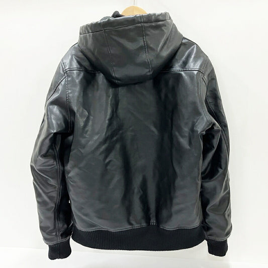 ALPHA INDUSTRIES Black Faux Leather Hooded Jacket Size L