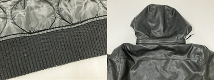ALPHA INDUSTRIES Black Faux Leather Hooded Jacket Size L
