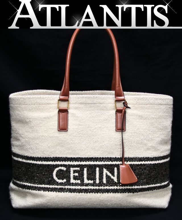 CELINE Horizontal Cabas Canvas White Navy Tote Size ONE SIZE