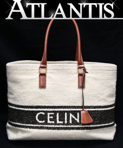 CELINE Horizontal Cabas Canvas White Navy Tote Size ONE SIZE