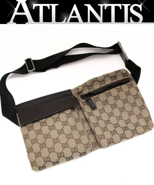 GUCCI GG Canvas Leather Waist Bag Brown Pouch Size ONE SIZE