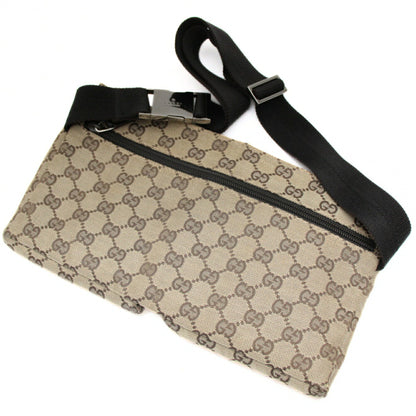 GUCCI GG Canvas Leather Waist Bag Brown Pouch Size ONE SIZE