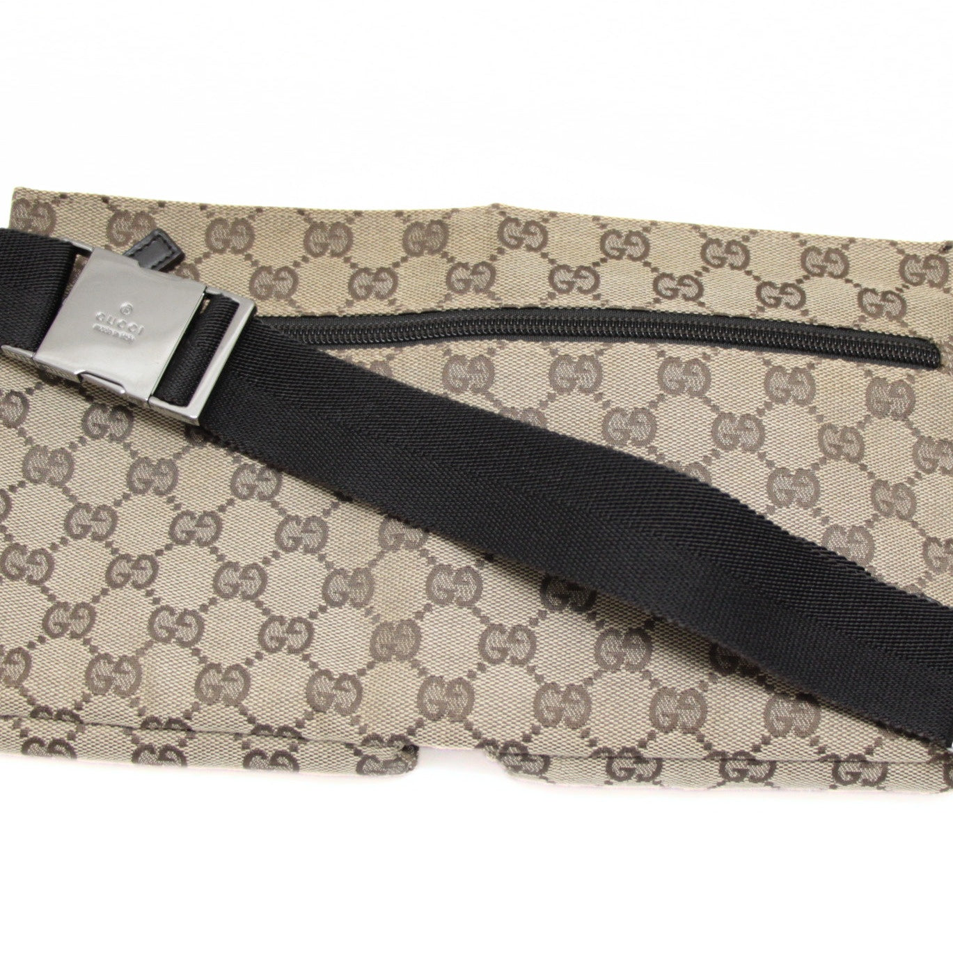 GUCCI GG Canvas Leather Waist Bag Brown Pouch Size ONE SIZE