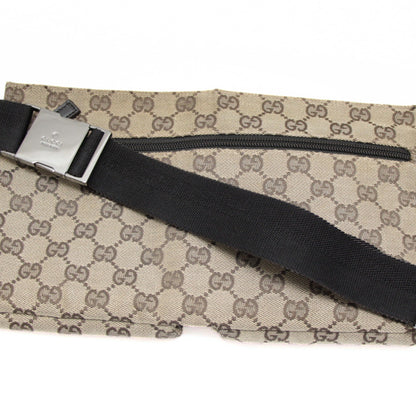 GUCCI GG Canvas Leather Waist Bag Brown Pouch Size ONE SIZE
