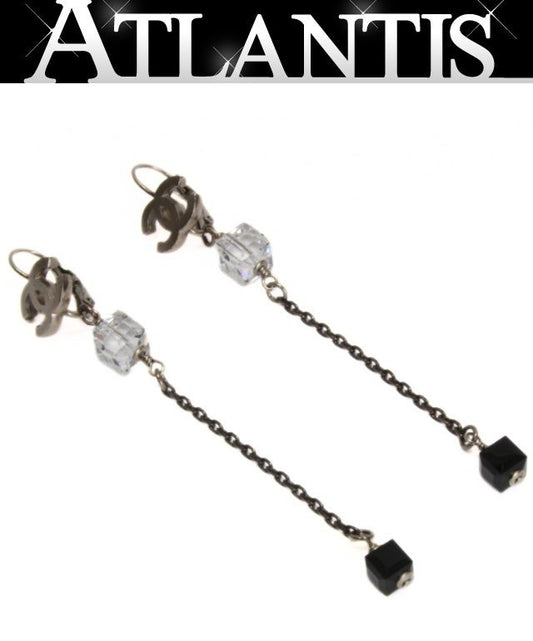 CHANEL Coco Mark Acrylic Cube Earrings Silver Size ONE SIZE