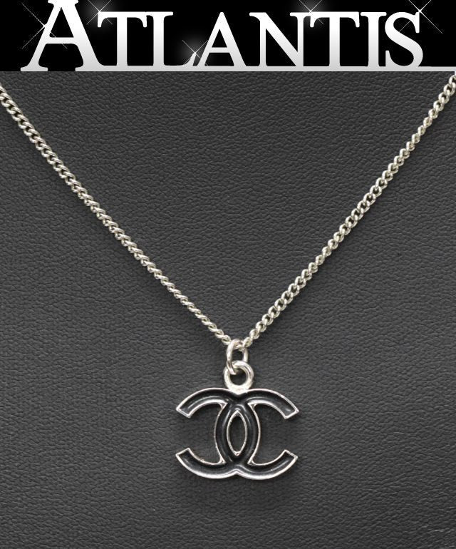 CHANEL Reversible Coco Mark Necklace Silver Size ONE SIZE