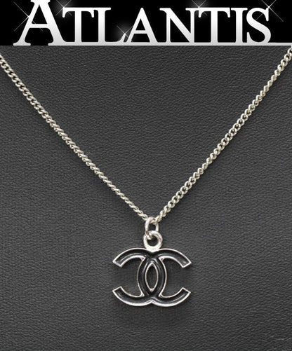 CHANEL Reversible Coco Mark Necklace Silver Size ONE SIZE