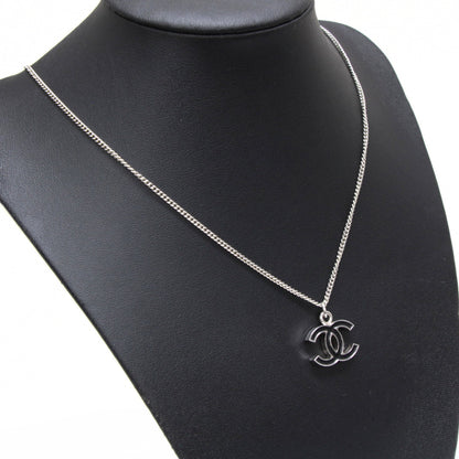 CHANEL Reversible Coco Mark Necklace Silver Size ONE SIZE