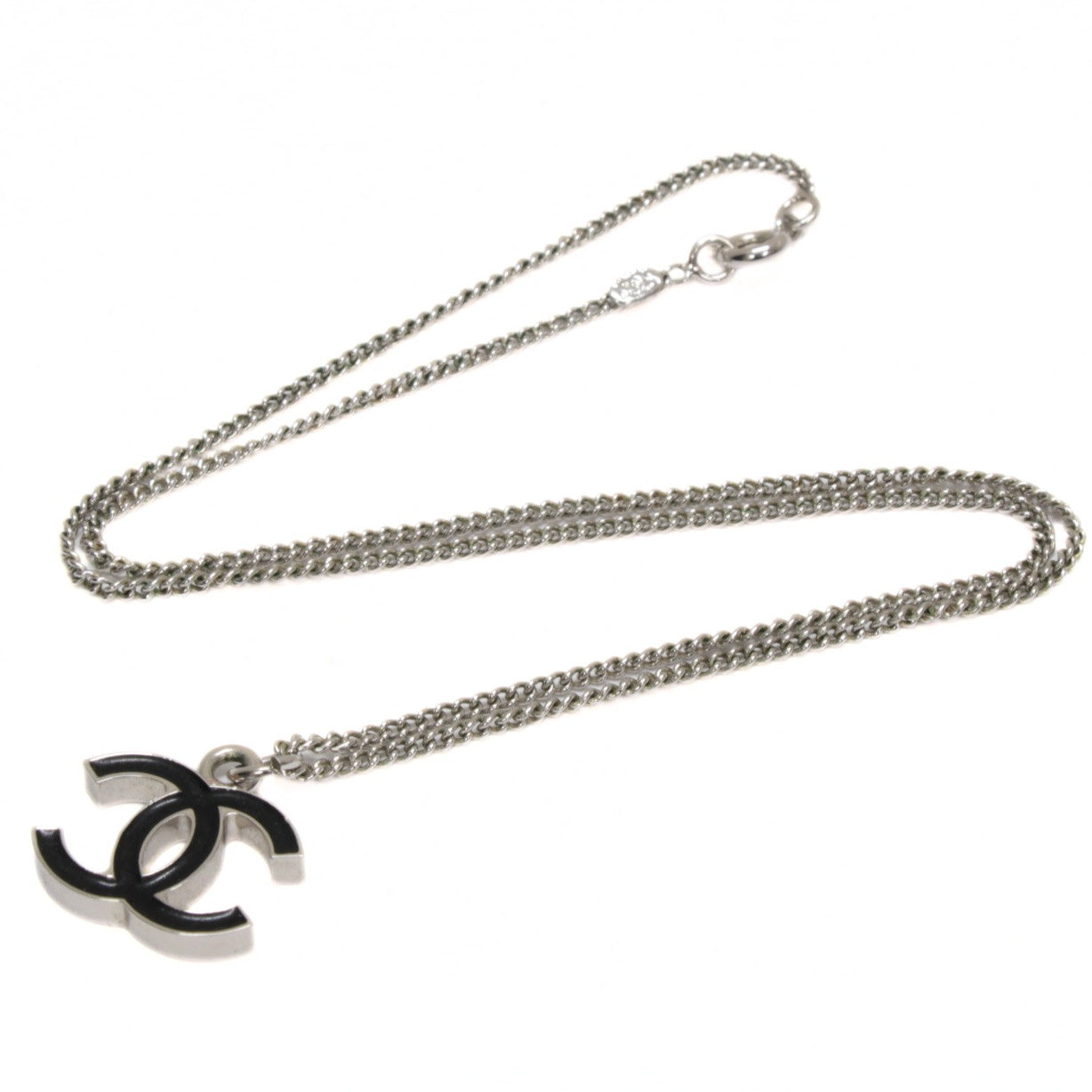 CHANEL Reversible Coco Mark Necklace Silver Size ONE SIZE