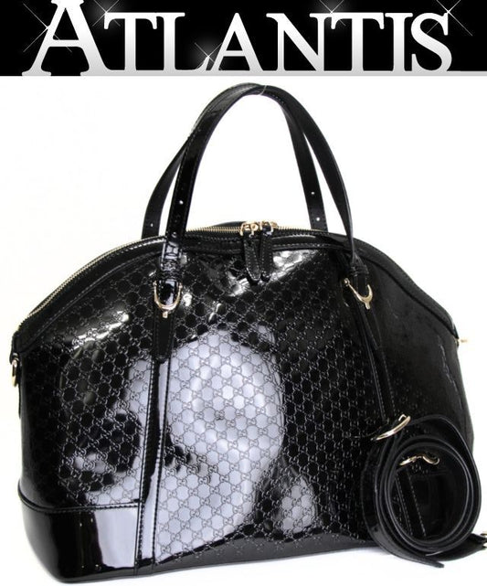 GUCCI Microguccissima Patent Handbag Black Size ONE SIZE