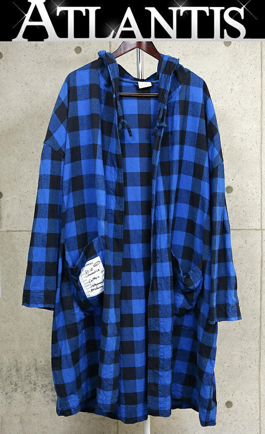 VETEMENTS Plaid Hooded Gown Coat Blue Size S