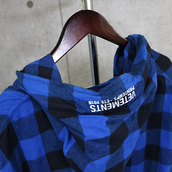 VETEMENTS Plaid Hooded Gown Coat Blue Size S