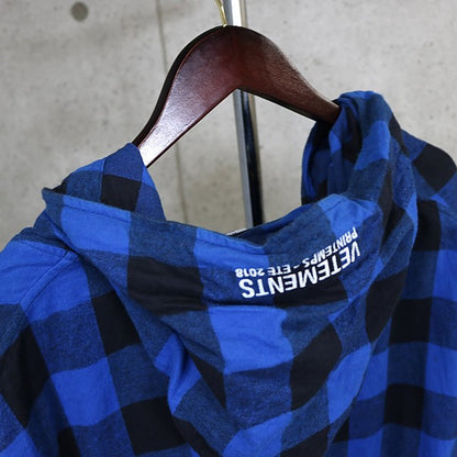 VETEMENTS Plaid Hooded Gown Coat Blue Size S