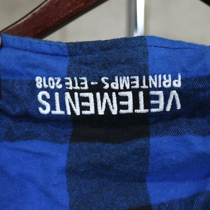VETEMENTS Plaid Hooded Gown Coat Blue Size S