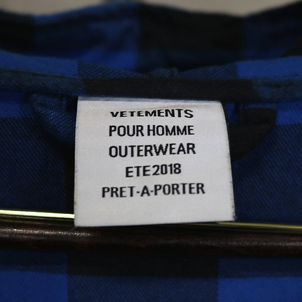 VETEMENTS Plaid Hooded Gown Coat Blue Size S