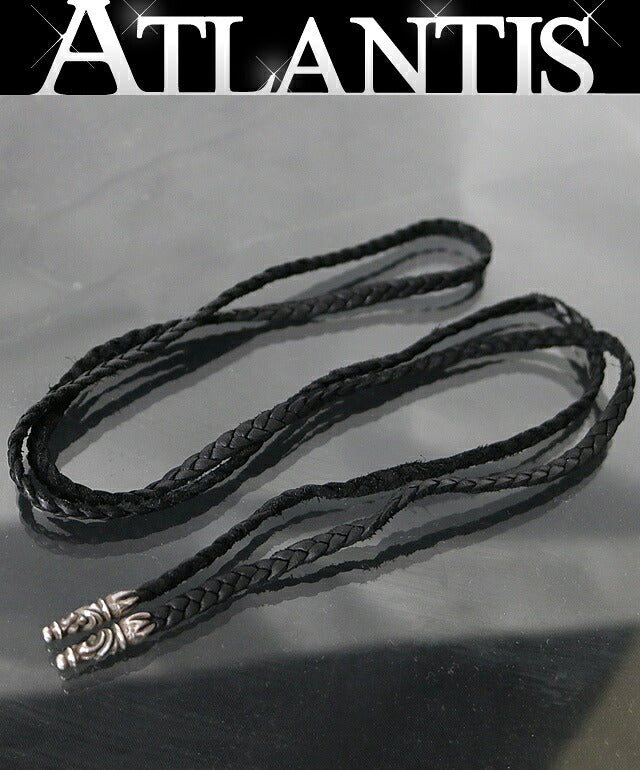 CHROME HEARTS Leather Braid Necklace SV925 Size ONE Black