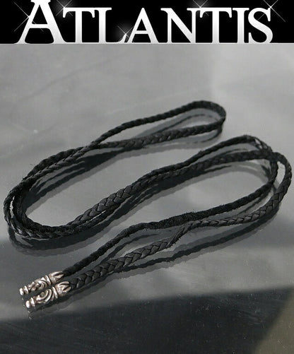 CHROME HEARTS Leather Braid Necklace SV925 Size ONE Black