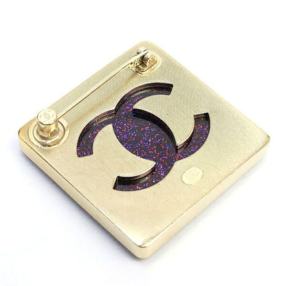 CHANEL No.5 Square Glitter Pin Brooch Gold