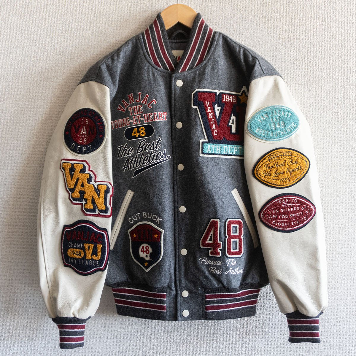 VAN JAC Leather-sleeved varsity jacket Size M