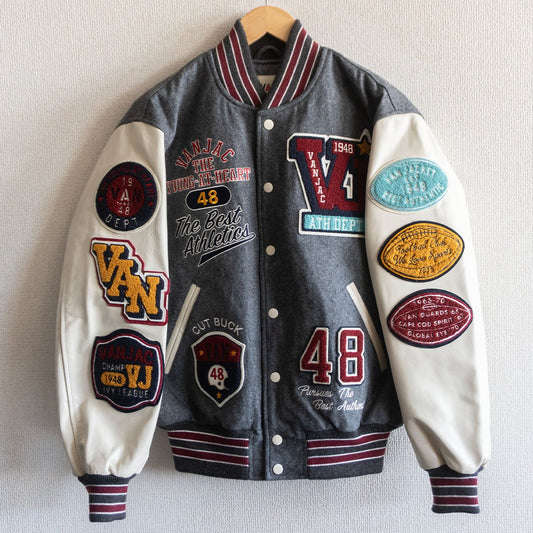 VAN JAC Leather-sleeved varsity jacket Size M