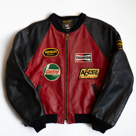 VANSON All Leather Varsity Jacket Black Size 42