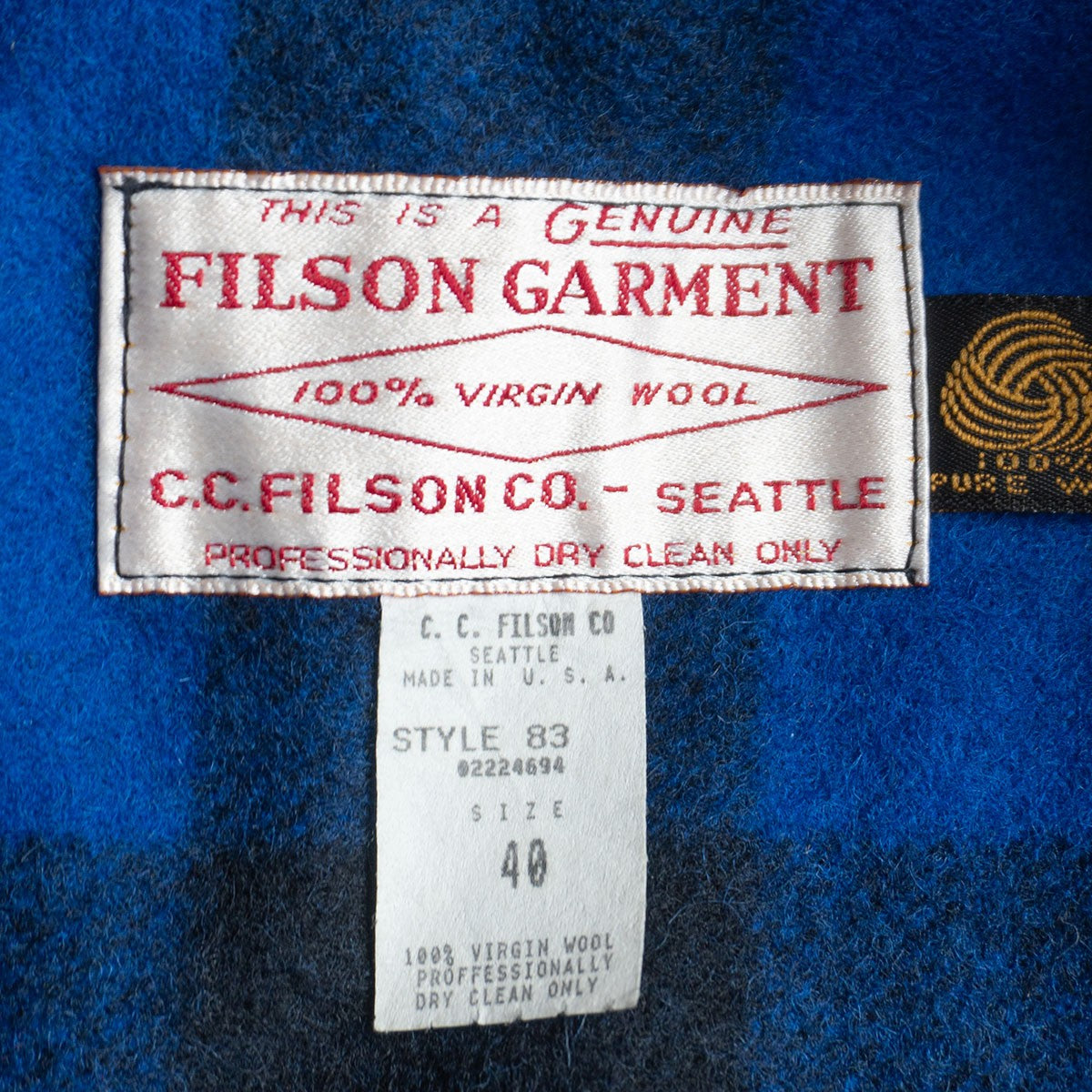 Filson Double Mackinaw Cruiser Jacket Blue Size 40
