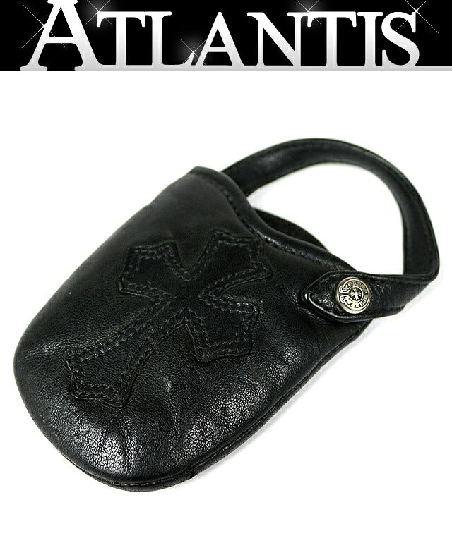 CHROME HEARTS Black Leather Cross Phone Pouch Size ONE SIZE