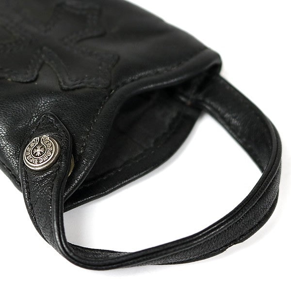 CHROME HEARTS Black Leather Cross Phone Pouch Size ONE SIZE