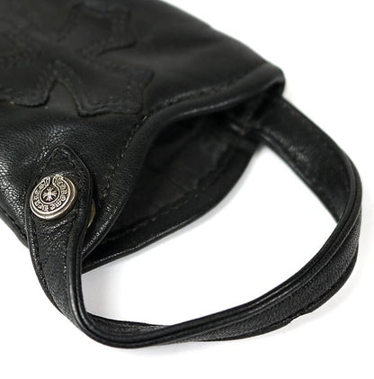 CHROME HEARTS Black Leather Cross Phone Pouch Size ONE SIZE