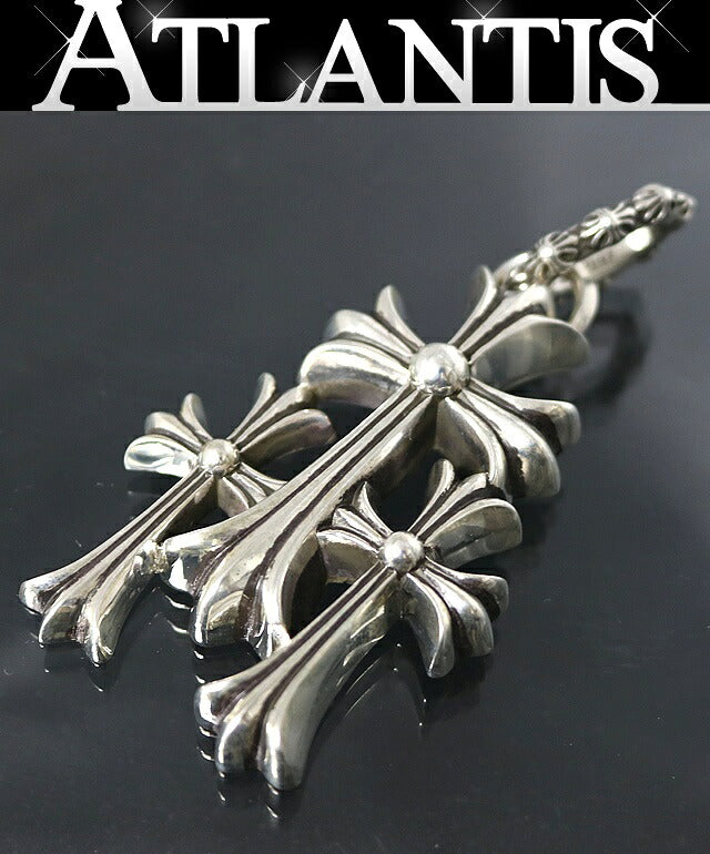 CHROME HEARTS Large CH3 Triple Silver Pendant Size ONE SIZE