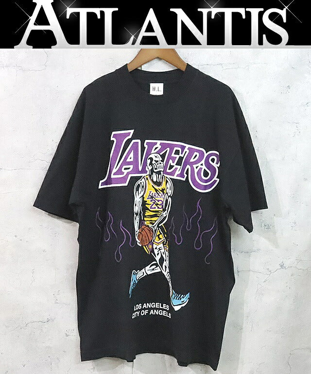 WARREN LOTAS Lakers Logo Print T-Shirt Black Size L