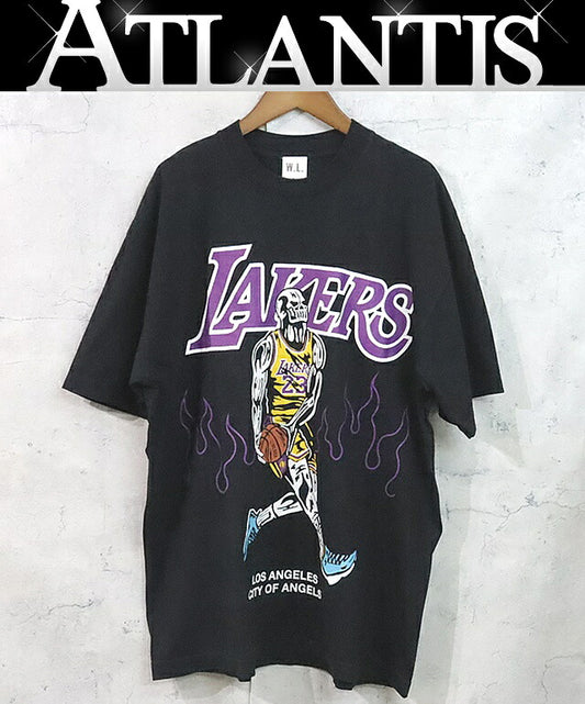 WARREN LOTAS Lakers Logo Print T-Shirt Black Size L
