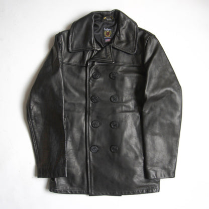 Schott Leather Pea Coat Black Size 40