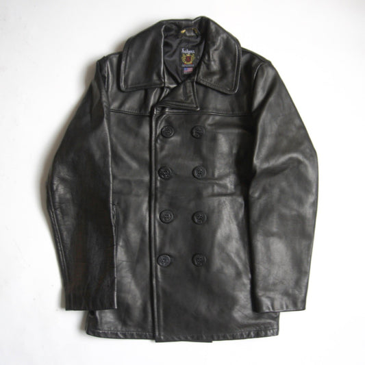 Schott Leather Pea Coat Black Size 40