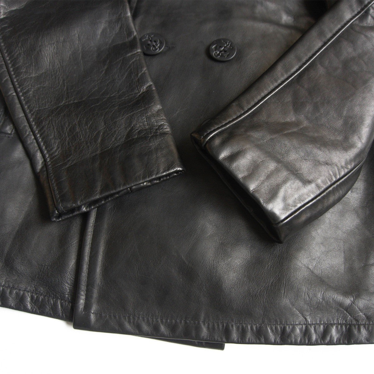 Schott Leather Pea Coat Black Size 40