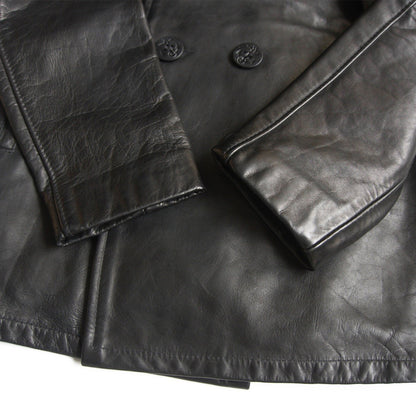 Schott Leather Pea Coat Black Size 40