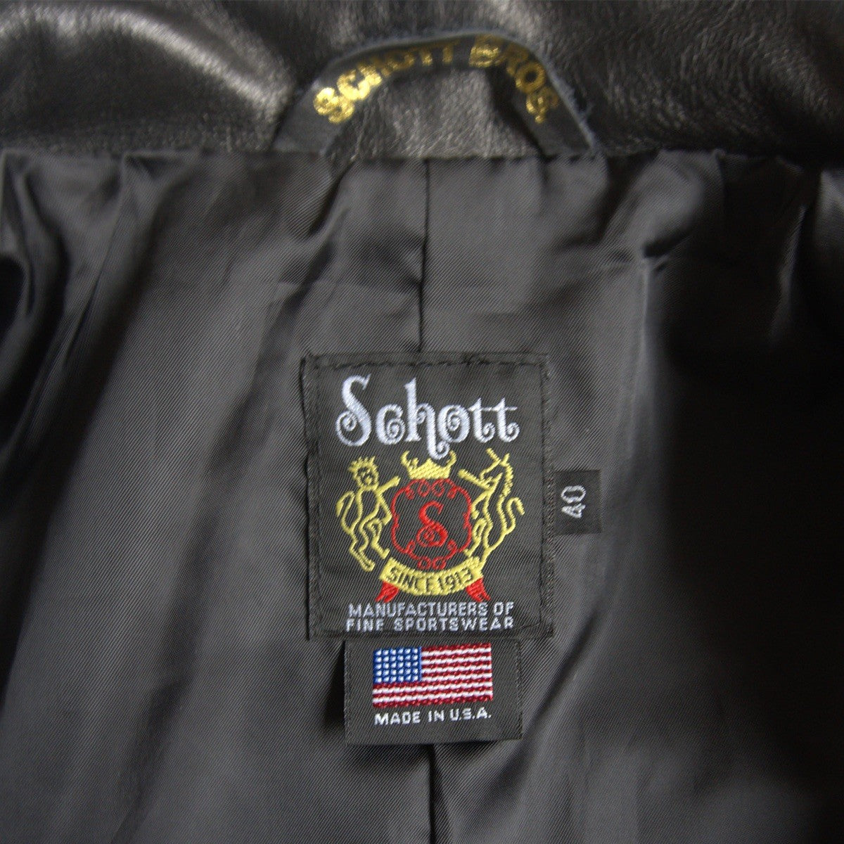 Schott Leather Pea Coat Black Size 40