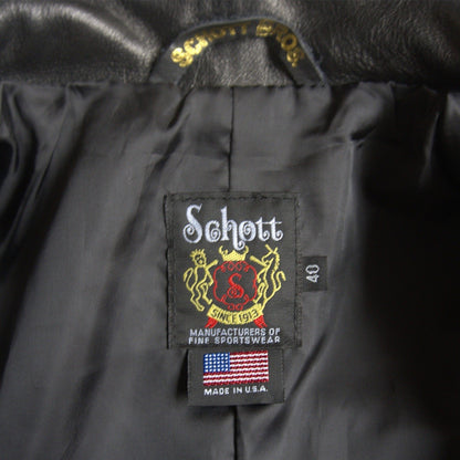 Schott Leather Pea Coat Black Size 40