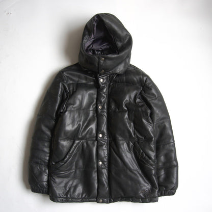 Schott Hooded Leather Down Jacket Black Size M